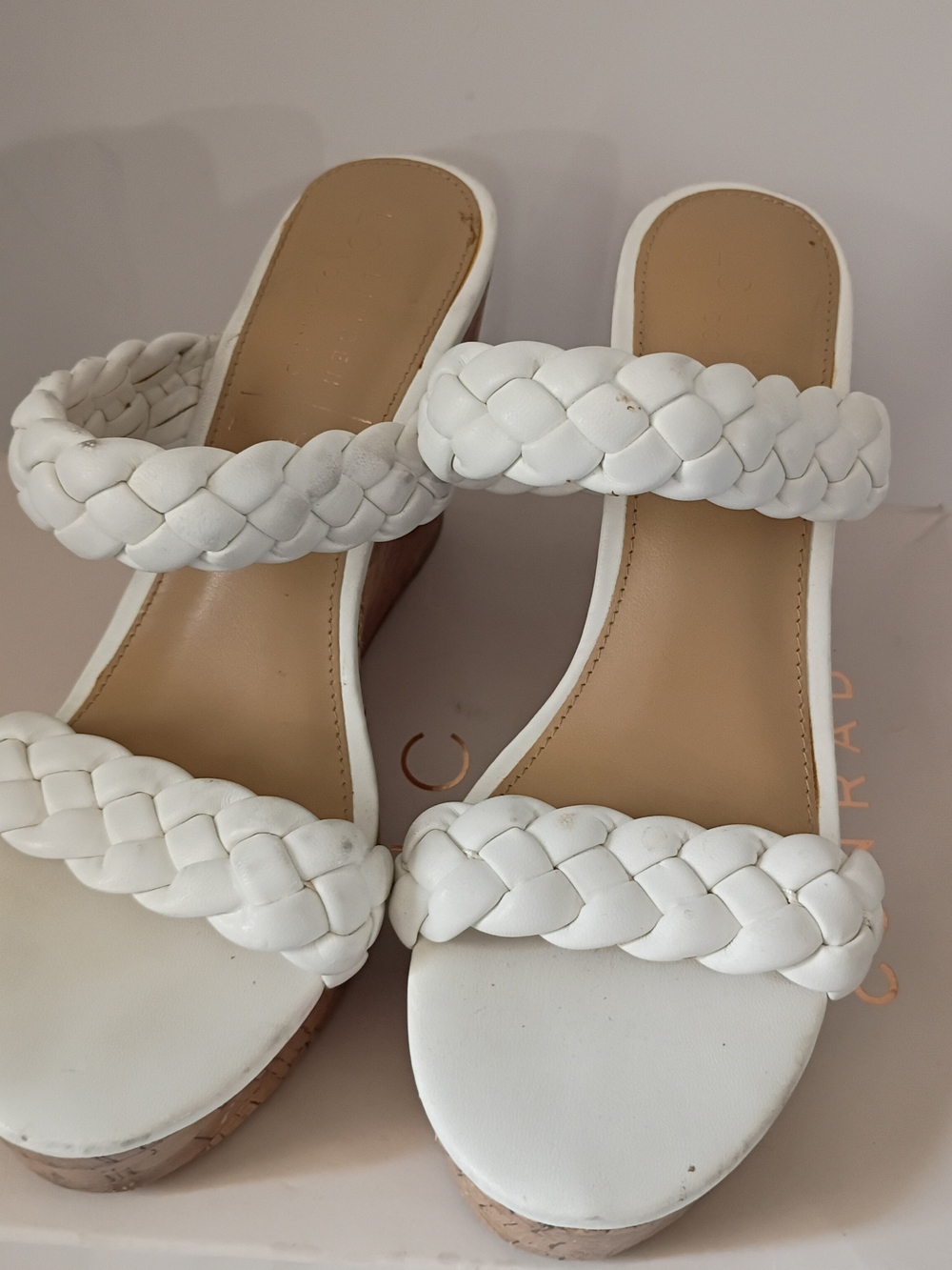 LC Lauren Conrad White Braided Double-Strap Wedge Sandals